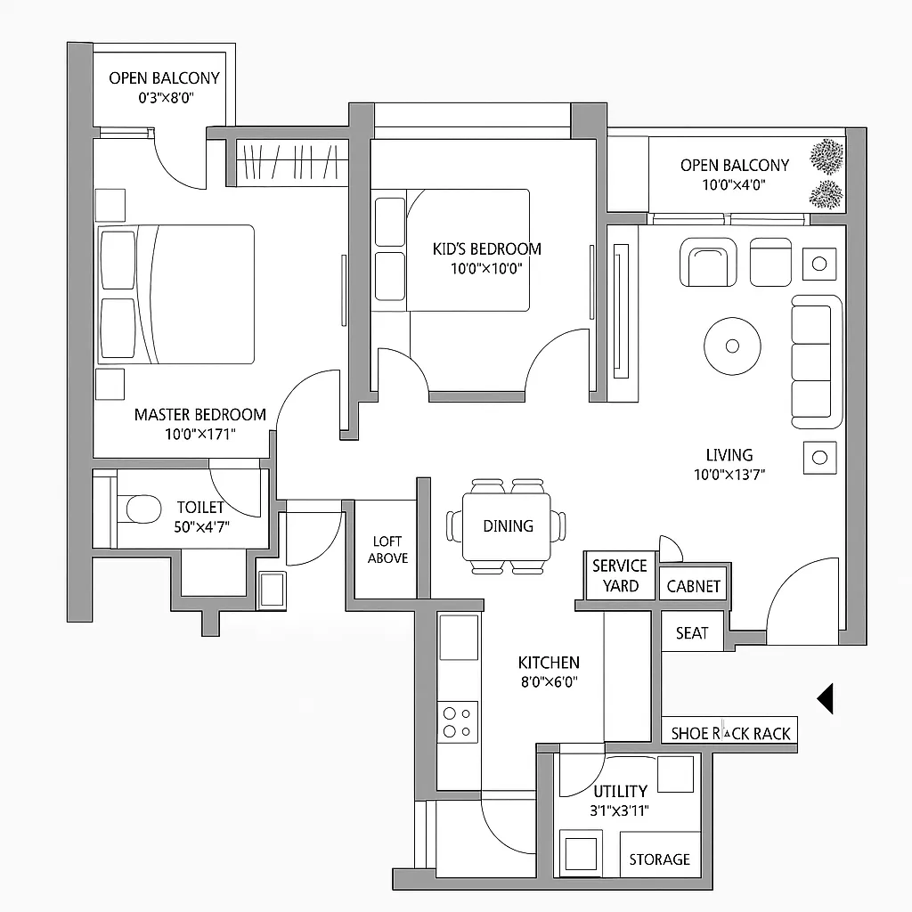 Yashwin Enchante Floor Plan 2 BHK 710 SQFT